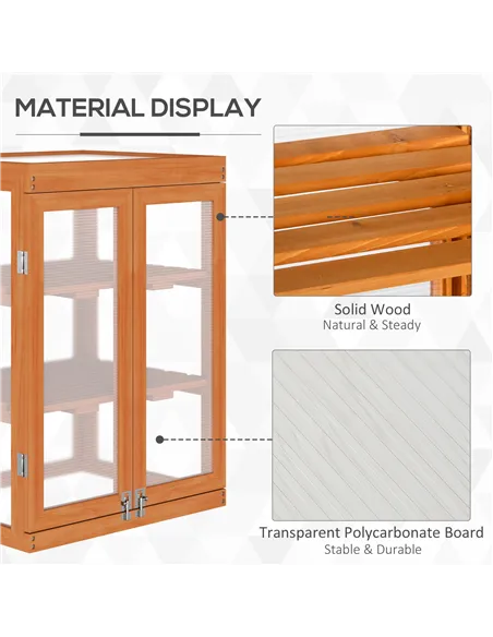 Outsunny 3-tier Wood Greenhouse Garden Polycarbonate Cold Frame Balcony Grow House w/ Storage Shelf for Plants, Flowers, Orange
