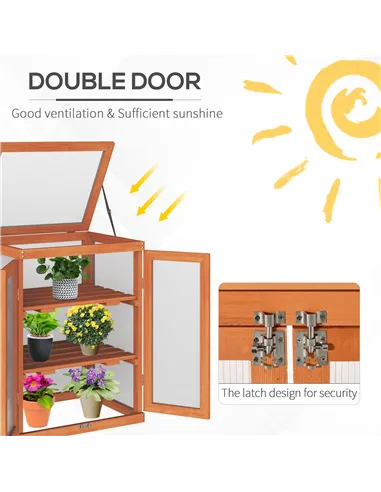 Outsunny 3-tier Wood Greenhouse Garden Polycarbonate Cold Frame Balcony Grow House w/ Storage Shelf for Plants, Flowers, Orange