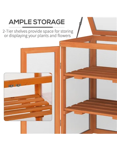 Outsunny 3-tier Wood Greenhouse Garden Polycarbonate Cold Frame Balcony Grow House w/ Storage Shelf for Plants, Flowers, Orange