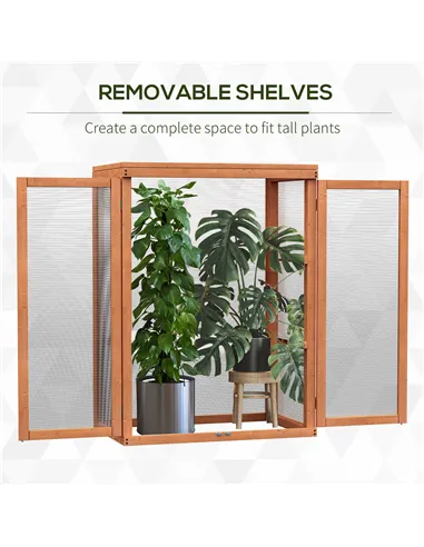 Outsunny 3-tier Wood Greenhouse Garden Polycarbonate Cold Frame Balcony Grow House w/ Storage Shelf for Plants, Flowers, Orange