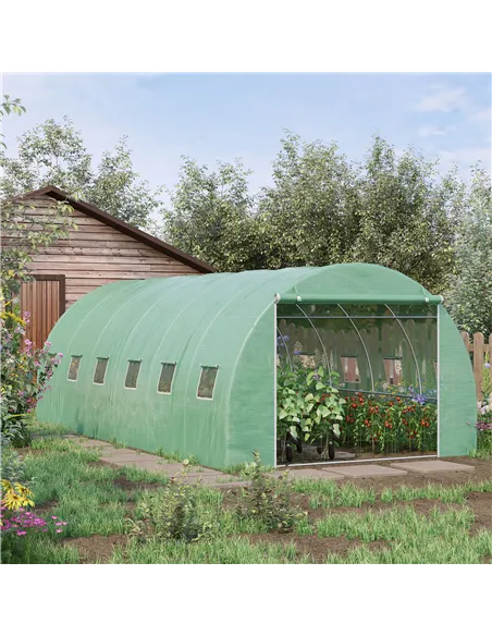 Outsunny 6 x 3 x 2 m Polytunnel Greenhouse with Roll-up Door and 12 Mesh Windows, Walk-in Garden Tunnel Warm House Tent with UV-
