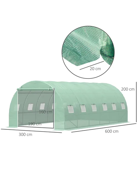 Outsunny 6 x 3 x 2 m Polytunnel Greenhouse with Roll-up Door and 12 Mesh Windows, Walk-in Garden Tunnel Warm House Tent with UV-