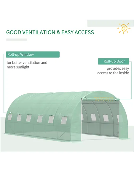 Outsunny 6 x 3 x 2 m Polytunnel Greenhouse with Roll-up Door and 12 Mesh Windows, Walk-in Garden Tunnel Warm House Tent with UV-