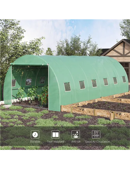 Outsunny 6 x 3 x 2 m Polytunnel Greenhouse with Roll-up Door and 12 Mesh Windows, Walk-in Garden Tunnel Warm House Tent with UV-