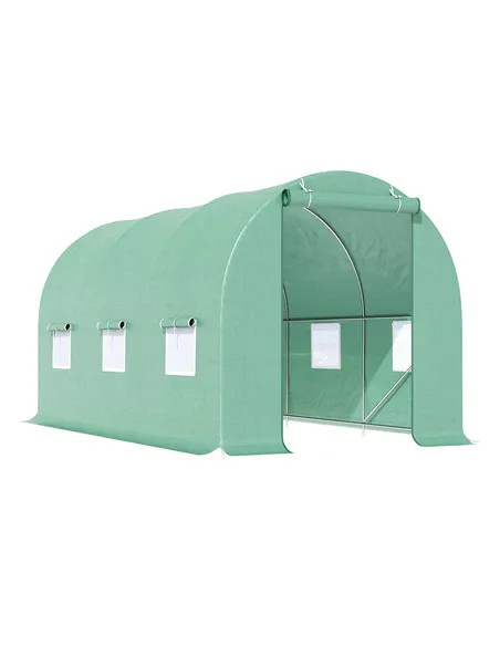 Outsunny 4.5m x 2m x 2m Walk-in Tunnel Greenhouse Garden Plant Growing House with Door and Ventilation Window, Green