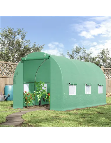 Outsunny 4.5m x 2m x 2m Walk-in Tunnel Greenhouse Garden Plant Growing House with Door and Ventilation Window, Green