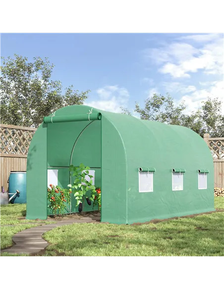 Outsunny 4.5m x 2m x 2m Walk-in Tunnel Greenhouse Garden Plant Growing House with Door and Ventilation Window, Green