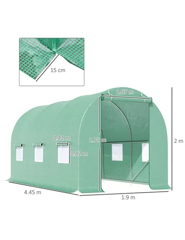 Outsunny 4.5m x 2m x 2m Walk-in Tunnel Greenhouse Garden Plant Growing House with Door and Ventilation Window, Green