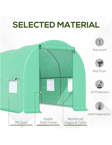 Outsunny 4.5m x 2m x 2m Walk-in Tunnel Greenhouse Garden Plant Growing House with Door and Ventilation Window, Green