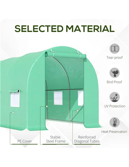 Outsunny 4.5m x 2m x 2m Walk-in Tunnel Greenhouse Garden Plant Growing House with Door and Ventilation Window, Green