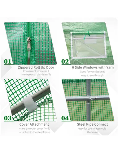 Outsunny 4.5m x 2m x 2m Walk-in Tunnel Greenhouse Garden Plant Growing House with Door and Ventilation Window, Green