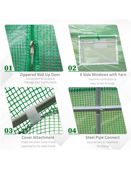 Outsunny 4.5m x 2m x 2m Walk-in Tunnel Greenhouse Garden Plant Growing House with Door and Ventilation Window, Green