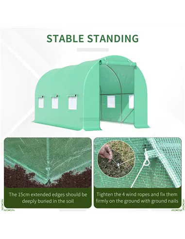 Outsunny 4.5m x 2m x 2m Walk-in Tunnel Greenhouse Garden Plant Growing House with Door and Ventilation Window, Green