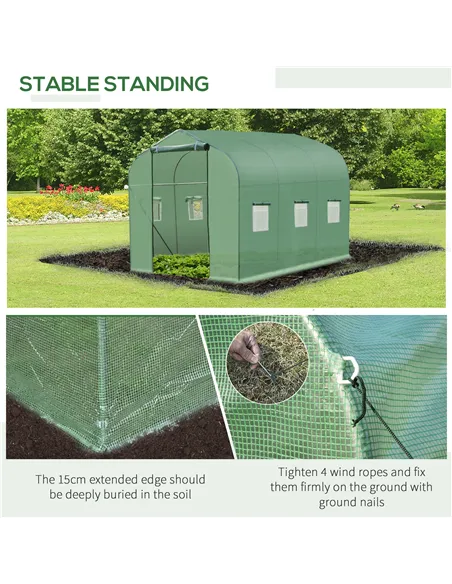 Outsunny Polytunnel Greenhouse with Windows and Door, Walk in Greenhouse for Garden, Backyard (3 x 2 M)