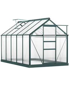 Outsunny 6 x 10ft Polycarbonate Greenhouse, Large Walk-In Green House with Slide Door and Window, Garden Plants Grow House with 
