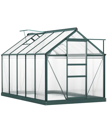 Outsunny 6 x 10ft Polycarbonate Greenhouse, Large Walk-In Green House with Slide Door and Window, Garden Plants Grow House with 