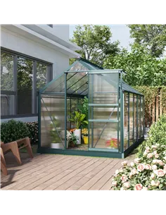 Outsunny 6 x 10ft Polycarbonate Greenhouse, Large Walk-In Green House with Slide Door and Window, Garden Plants Grow House with  2