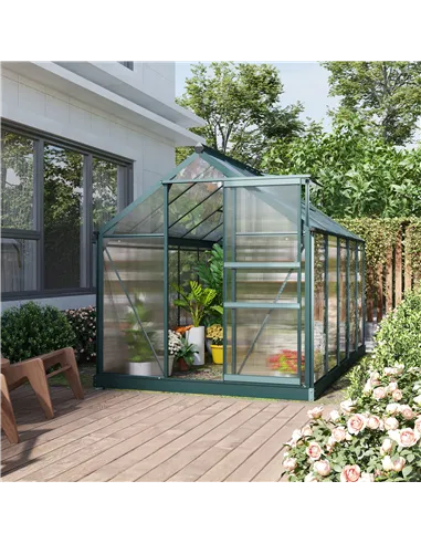 Outsunny 6 x 10ft Polycarbonate Greenhouse, Large Walk-In Green House with Slide Door and Window, Garden Plants Grow House with 