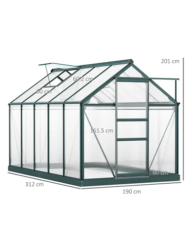Outsunny 6 x 10ft Polycarbonate Greenhouse, Large Walk-In Green House with Slide Door and Window, Garden Plants Grow House with 