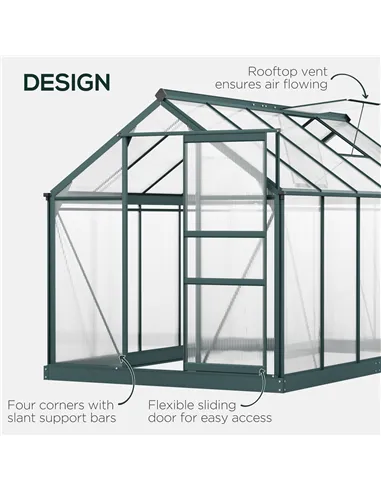 Outsunny 6 x 10ft Polycarbonate Greenhouse, Large Walk-In Green House with Slide Door and Window, Garden Plants Grow House with 