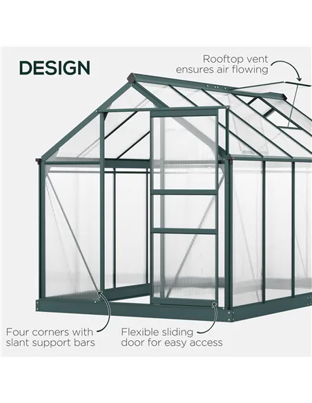 Outsunny 6 x 10ft Polycarbonate Greenhouse, Large Walk-In Green House with Slide Door and Window, Garden Plants Grow House with 