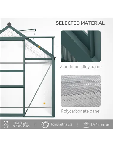Outsunny 6 x 10ft Polycarbonate Greenhouse, Large Walk-In Green House with Slide Door and Window, Garden Plants Grow House with 