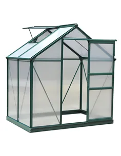 Outsunny 6 x 4ft Polycarbonate Greenhouse, Large Walk-In Green House with Slide Door and Window, Garden Plants Grow House with A