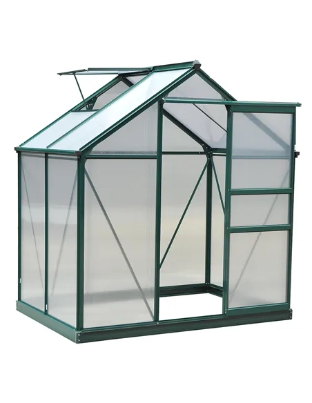 Outsunny 6 x 4ft Polycarbonate Greenhouse, Large Walk-In Green House with Slide Door and Window, Garden Plants Grow House with A