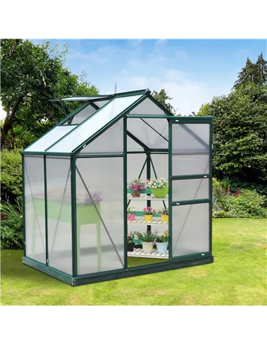 Outsunny 6 x 4ft Polycarbonate Greenhouse, Large Walk-In Green House with Slide Door and Window, Garden Plants Grow House with A