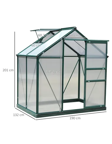 Outsunny 6 x 4ft Polycarbonate Greenhouse, Large Walk-In Green House with Slide Door and Window, Garden Plants Grow House with A