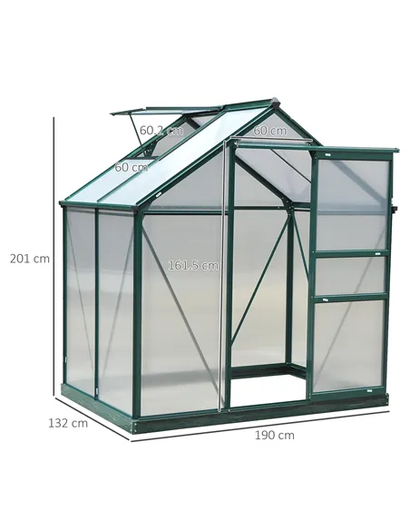 Outsunny 6 x 4ft Polycarbonate Greenhouse, Large Walk-In Green House with Slide Door and Window, Garden Plants Grow House with A