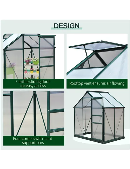 Outsunny 6 x 4ft Polycarbonate Greenhouse, Large Walk-In Green House with Slide Door and Window, Garden Plants Grow House with A