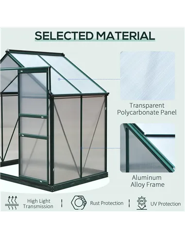Outsunny 6 x 4ft Polycarbonate Greenhouse, Large Walk-In Green House with Slide Door and Window, Garden Plants Grow House with A
