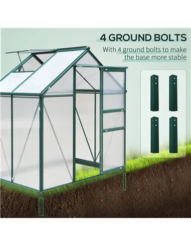 Outsunny 6 x 4ft Polycarbonate Greenhouse, Large Walk-In Green House with Slide Door and Window, Garden Plants Grow House with A