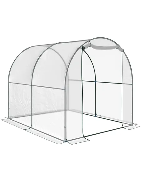 Outsunny Walk-in Polytunnel Greenhouse with Roll-up Door Transparent Tunnel Greenhouse with Steel Frame and PVC Cover, 2.5 x 2m