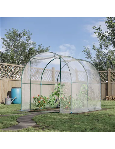 Outsunny Walk-in Polytunnel Greenhouse with Roll-up Door Transparent Tunnel Greenhouse with Steel Frame and PVC Cover, 2.5 x 2m