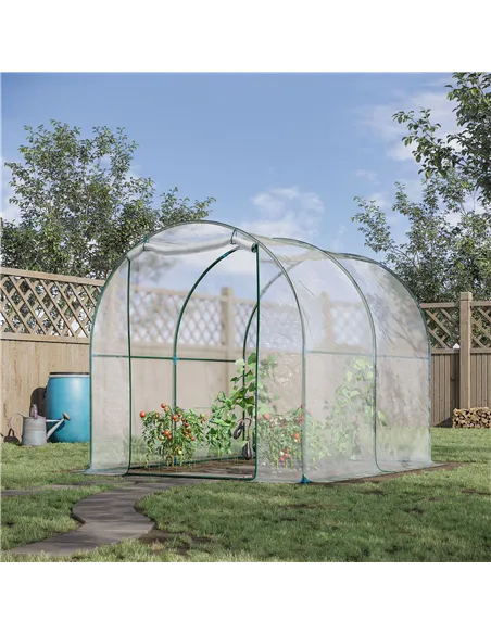 Outsunny Walk-in Polytunnel Greenhouse with Roll-up Door Transparent Tunnel Greenhouse with Steel Frame and PVC Cover, 2.5 x 2m