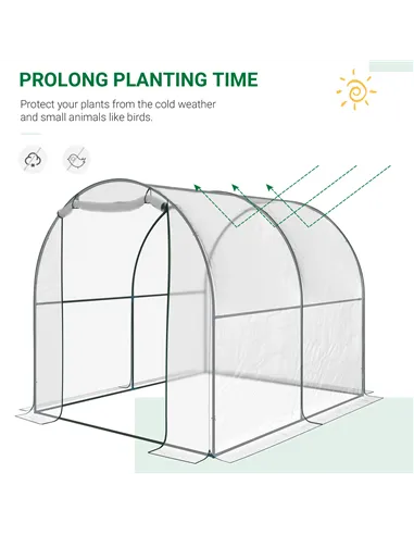 Outsunny Walk-in Polytunnel Greenhouse with Roll-up Door Transparent Tunnel Greenhouse with Steel Frame and PVC Cover, 2.5 x 2m