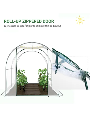 Outsunny Walk-in Polytunnel Greenhouse with Roll-up Door Transparent Tunnel Greenhouse with Steel Frame and PVC Cover, 2.5 x 2m