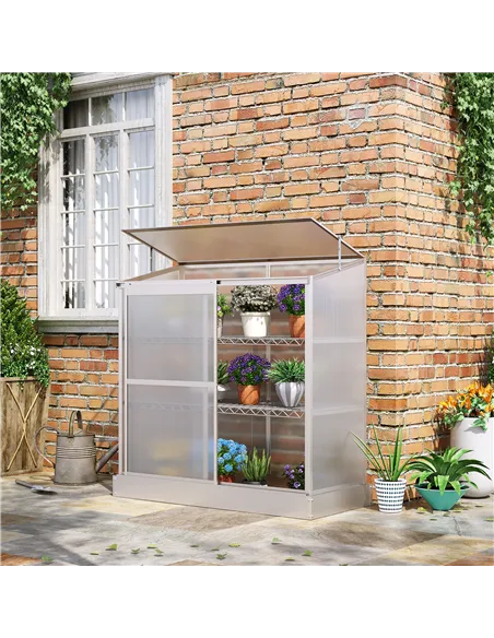 Outsunny 3 Tier Greenhouse Garden Outdoor Cold Frame Plant Flower Growth Transparent Polycarbonate Board Openable Roof Sliding D