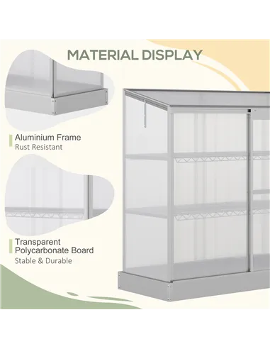 Outsunny 3 Tier Greenhouse Garden Outdoor Cold Frame Plant Flower Growth Transparent Polycarbonate Board Openable Roof Sliding D