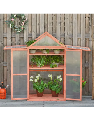 Outsunny Garden Cold Frame Polycarbonate Greenhouse with Adjustable Shelves, Double Doors, Openable Top Covers, Grow House for F
