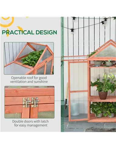 Outsunny Garden Cold Frame Polycarbonate Greenhouse with Adjustable Shelves, Double Doors, Openable Top Covers, Grow House for F