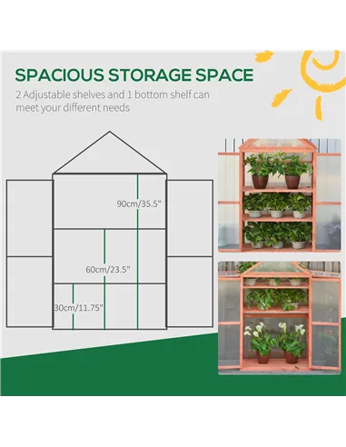 Outsunny Garden Cold Frame Polycarbonate Greenhouse with Adjustable Shelves, Double Doors, Openable Top Covers, Grow House for F