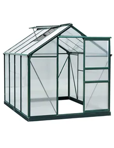 Outsunny 6 x 8ft Polycarbonate Greenhouse, Large Walk-In Green House with Slide Door and Window, Garden Plants Grow House with A