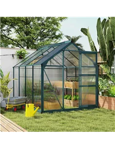 Outsunny 6 x 8ft Polycarbonate Greenhouse, Large Walk-In Green House with Slide Door and Window, Garden Plants Grow House with A 2