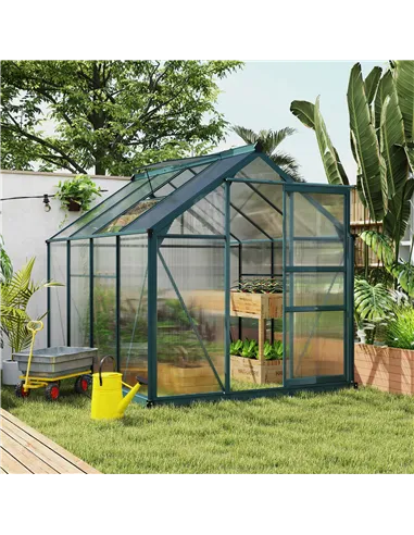 Outsunny 6 x 8ft Polycarbonate Greenhouse, Large Walk-In Green House with Slide Door and Window, Garden Plants Grow House with A