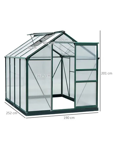 Outsunny 6 x 8ft Polycarbonate Greenhouse, Large Walk-In Green House with Slide Door and Window, Garden Plants Grow House with A