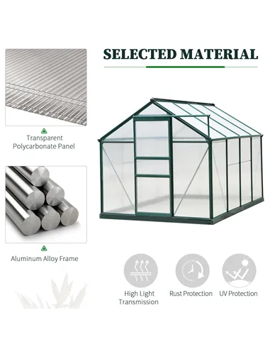 Outsunny 6 x 8ft Polycarbonate Greenhouse, Large Walk-In Green House with Slide Door and Window, Garden Plants Grow House with A