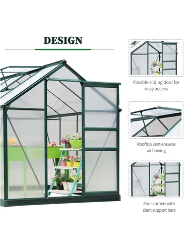 Outsunny 6 x 8ft Polycarbonate Greenhouse, Large Walk-In Green House with Slide Door and Window, Garden Plants Grow House with A